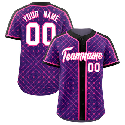 Custom Purple Black-Pink Personalized Plaid Design Authentic Baseball Jersey