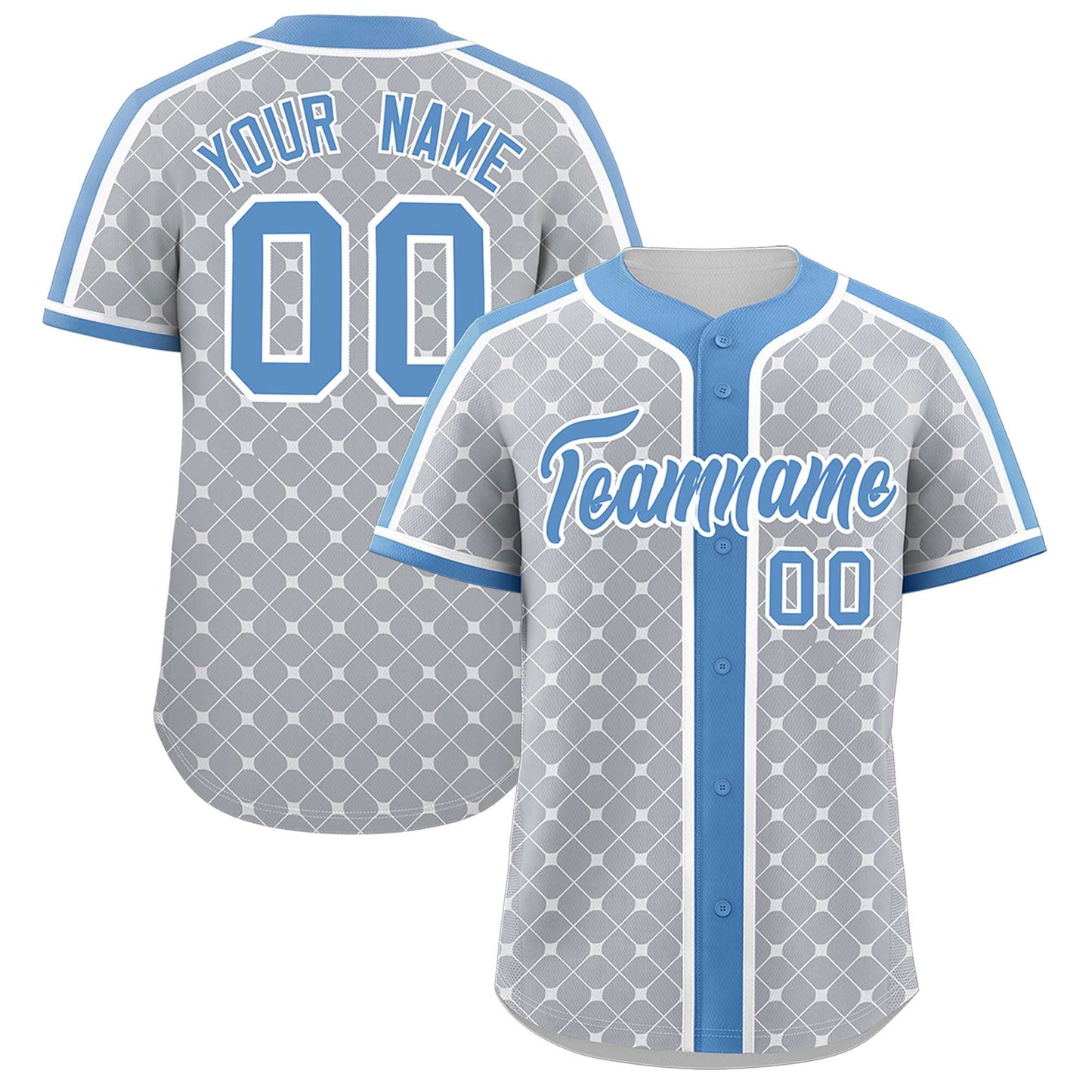 Custom Light Gray Lt Blue-White Personalized Plaid Design Authentic Baseball Jersey