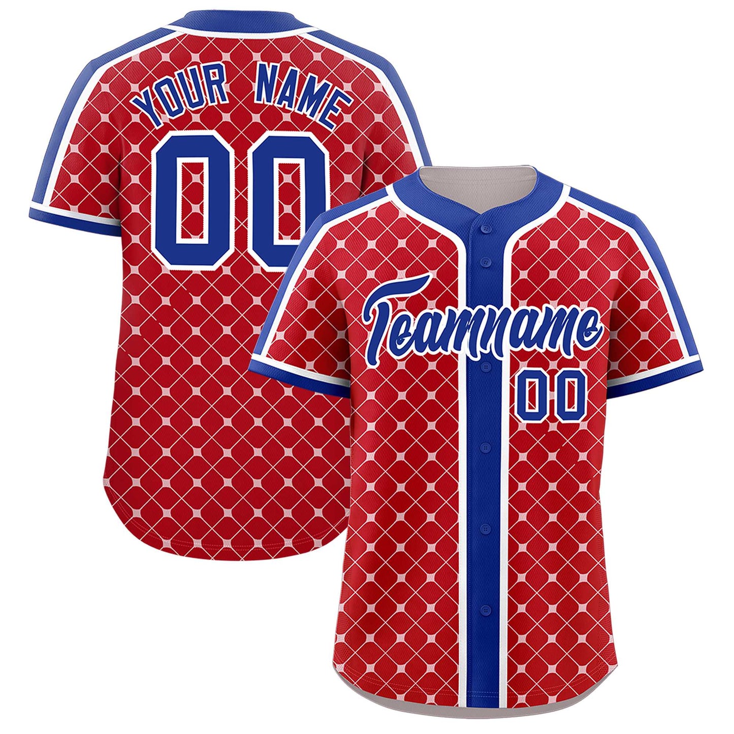 Custom Red Royal-White Personalized Plaid Design Authentic Baseball Jersey