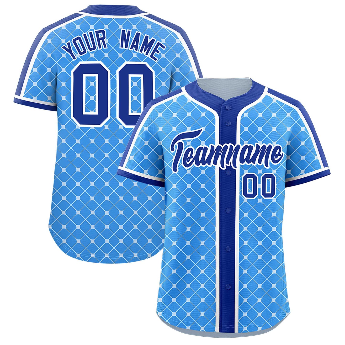 Custom Powder Blue Royal-White Personalized Plaid Design Authentic Baseball Jersey