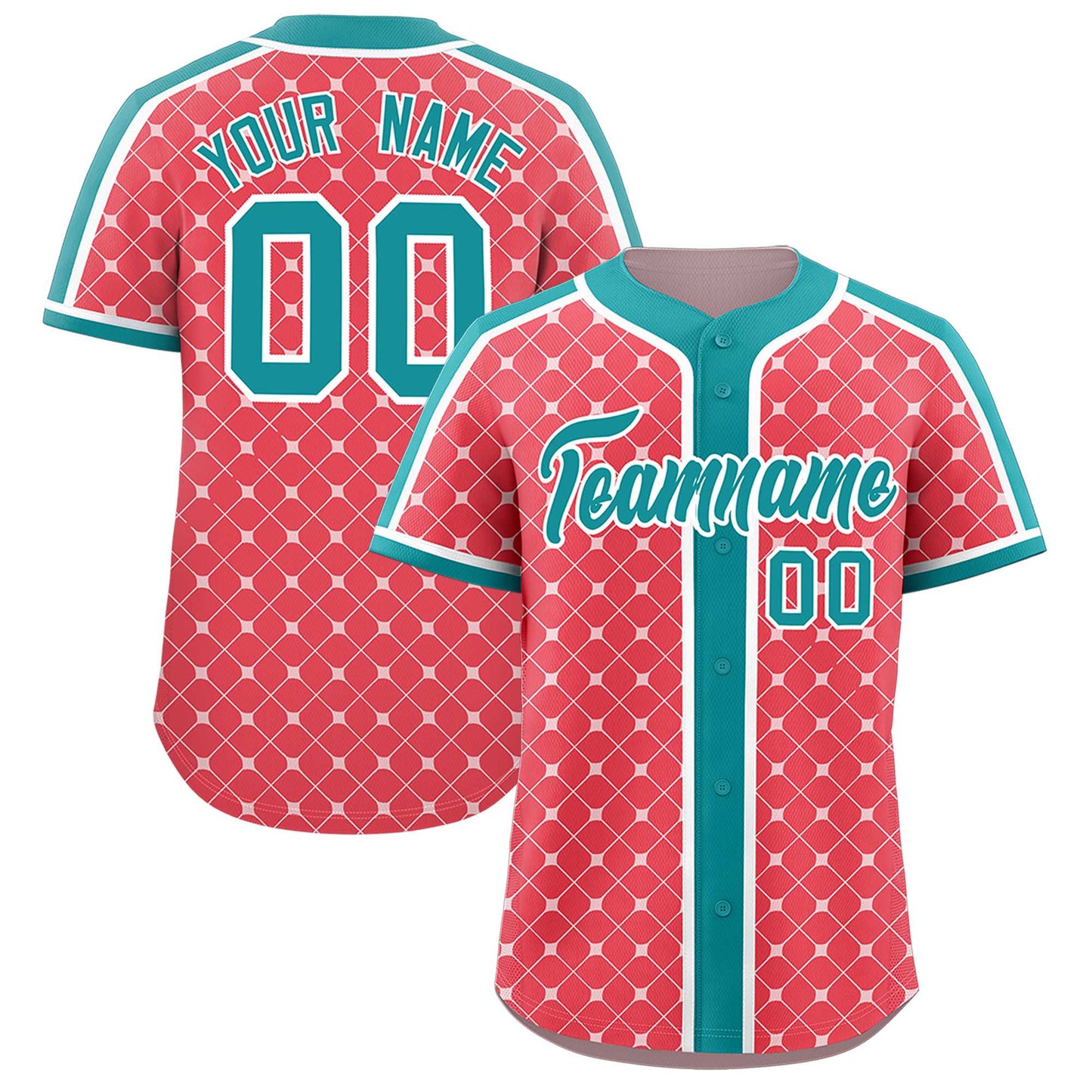 Custom Light Red Aqua-White Personalized Plaid Design Authentic Baseball Jersey