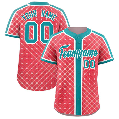 Custom Light Red Aqua-White Personalized Plaid Design Authentic Baseball Jersey