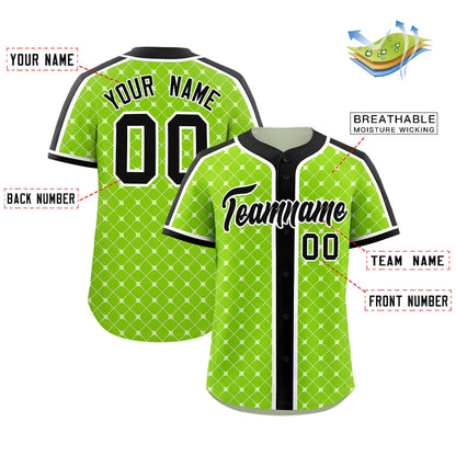 Custom Neon Green Black-White Personalized Plaid Design Authentic Baseball Jersey