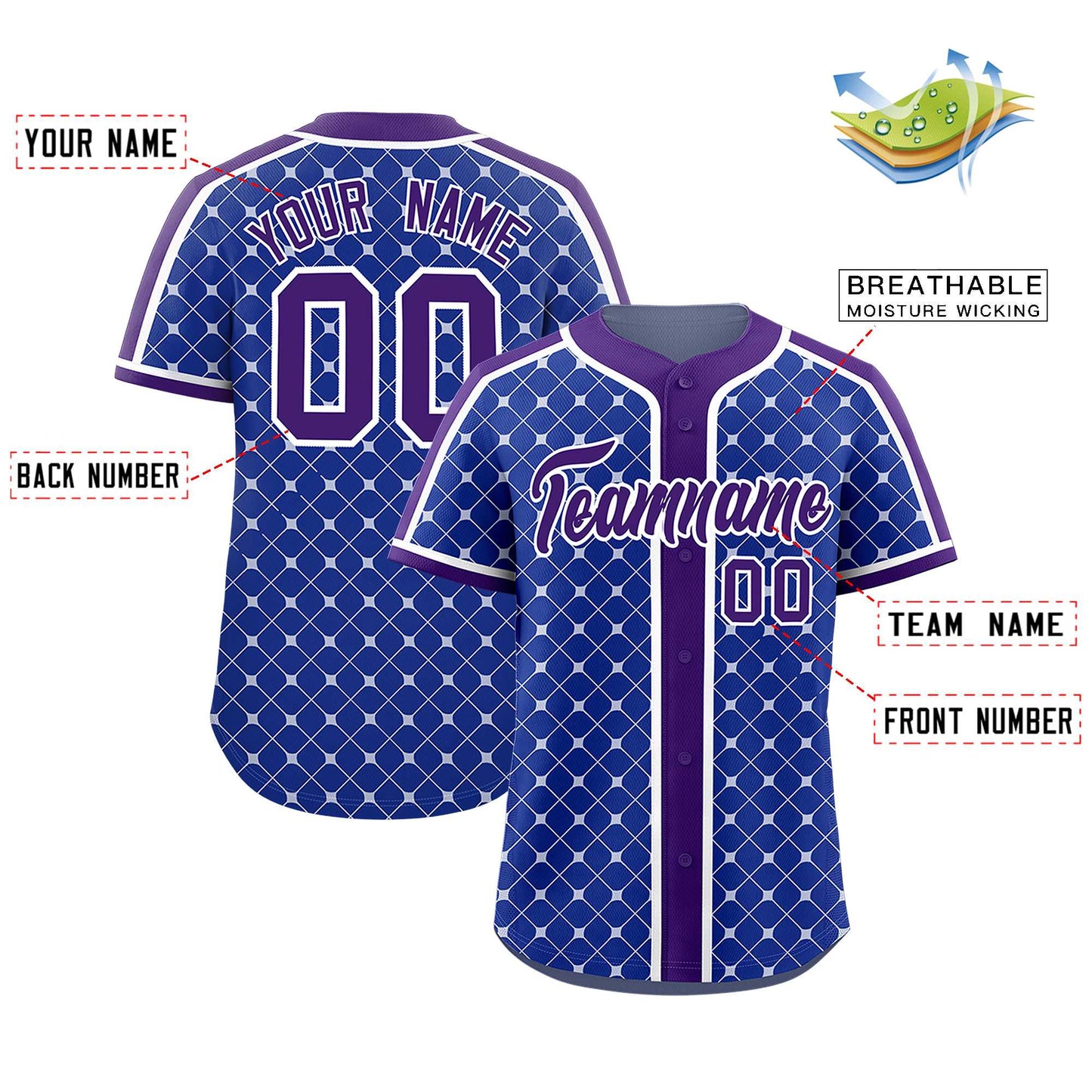 Custom Royal Purple-White Personalized Plaid Design Authentic Baseball Jersey