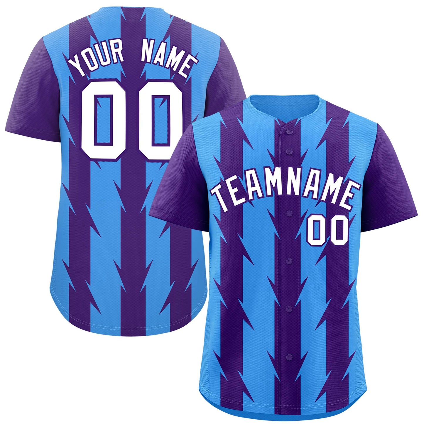 Custom Powder Blue Purple Raglan Sleeves Blade Pattern Authentic Baseball Jersey