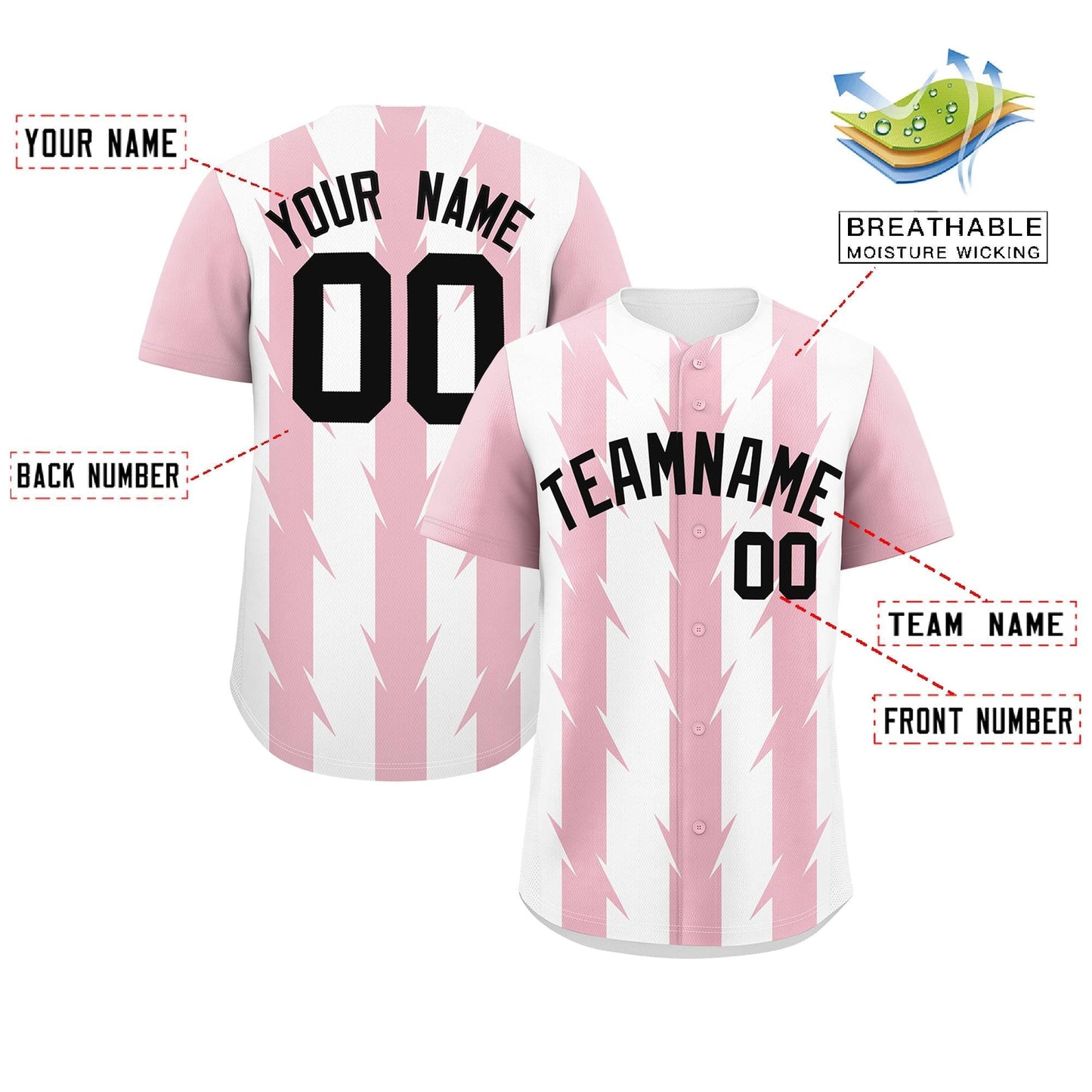 Custom White Light Pink Raglan Sleeves Blade Pattern Authentic Baseball Jersey