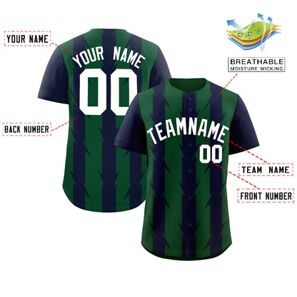 Custom Green Navy Raglan Sleeves Blade Pattern Authentic Baseball Jersey