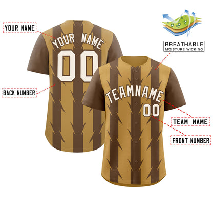 Custom Old Gold Light Brown Raglan Sleeves Blade Pattern Authentic Baseball Jersey