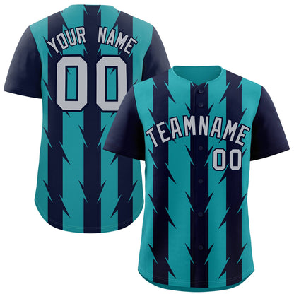 Custom Aqua Navy Raglan Sleeves Blade Pattern Authentic Baseball Jersey