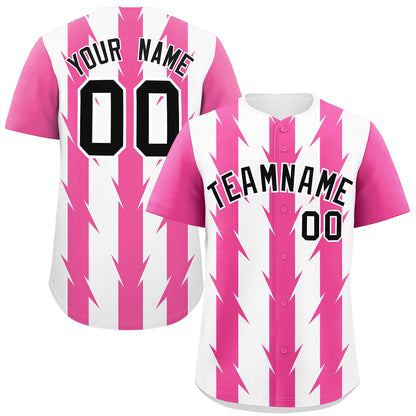 Custom White Pink Raglan Sleeves Blade Pattern Authentic Baseball Jersey