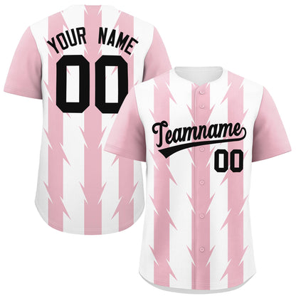 Custom White Light Pink Raglan Sleeves Blade Pattern Authentic Baseball Jersey