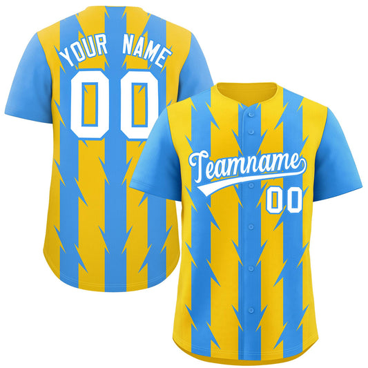 Custom Gold Powder Blue Raglan Sleeves Blade Pattern Authentic Baseball Jersey