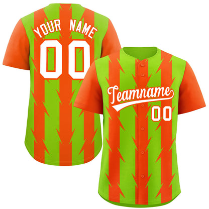 Custom Neon Green Orange Raglan Sleeves Blade Pattern Authentic Baseball Jersey