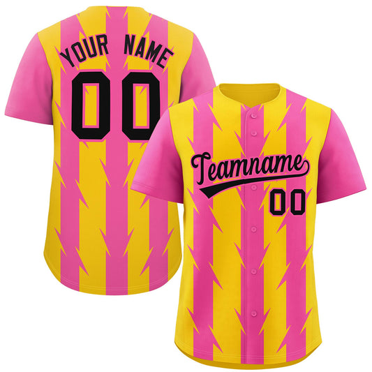 Custom Gold Pink Raglan Sleeves Blade Pattern Authentic Baseball Jersey