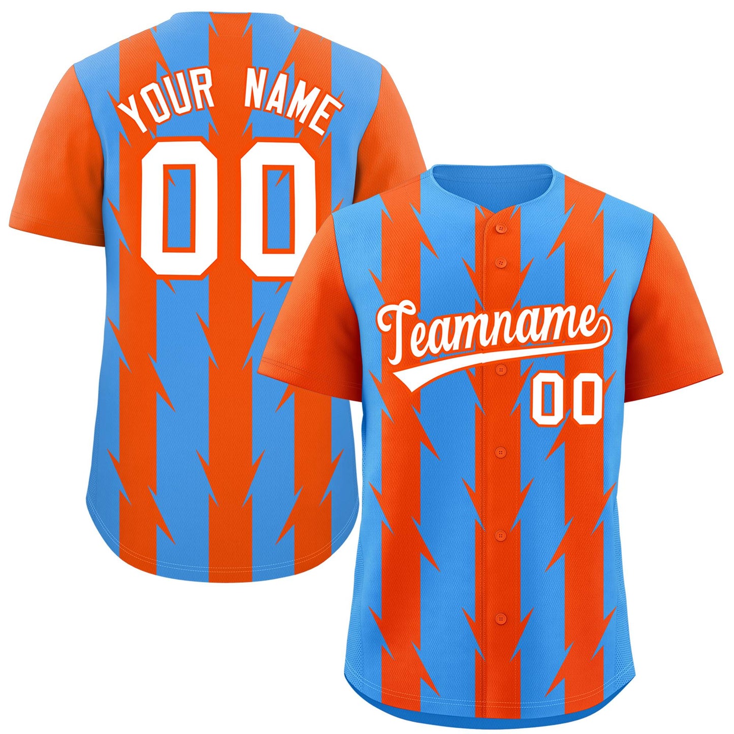 Custom Powder Blue Orange Raglan Sleeves Blade Pattern Authentic Baseball Jersey