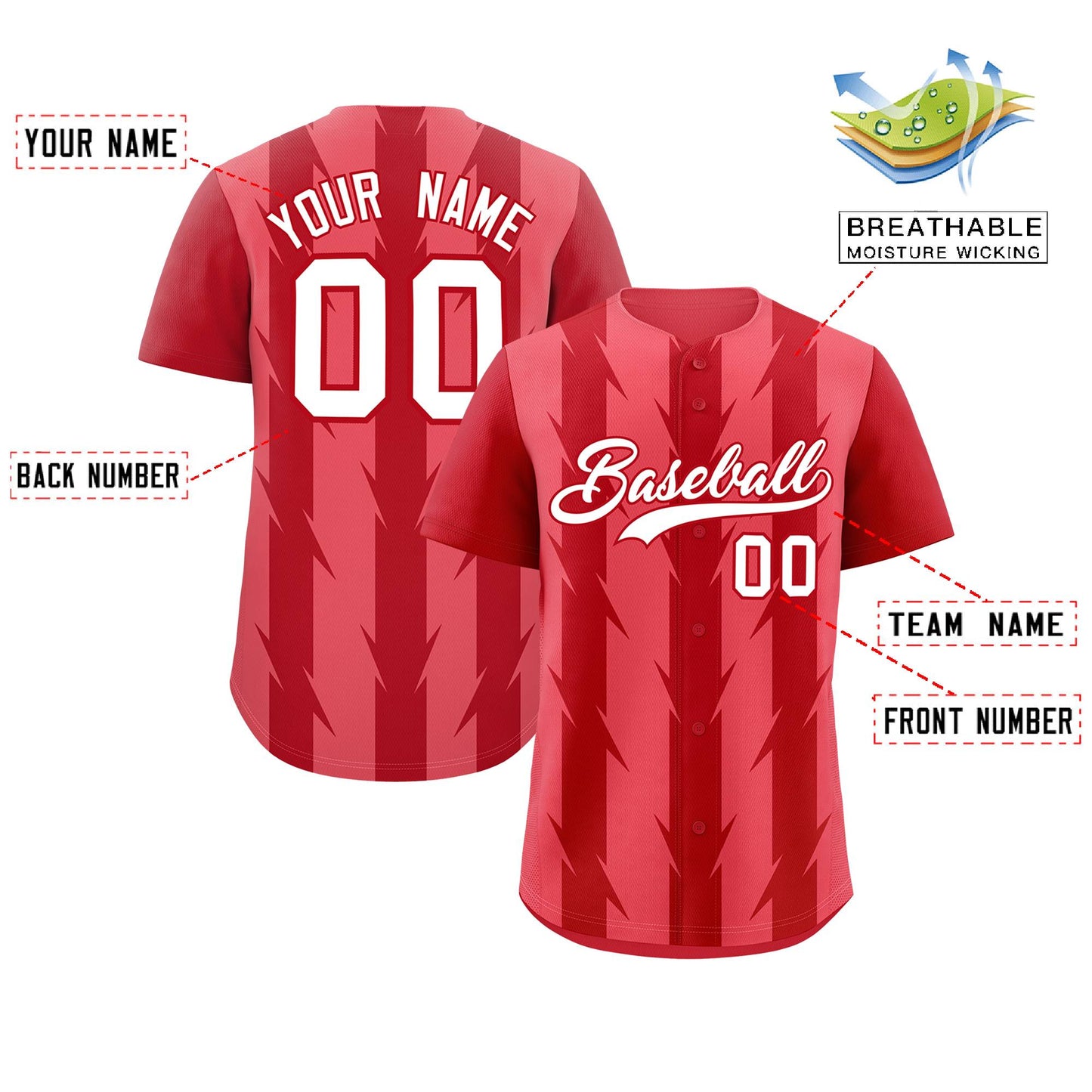 Custom Light Red Red Raglan Sleeves Blade Pattern Authentic Baseball Jersey