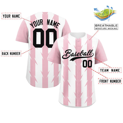 Custom White Light Pink Raglan Sleeves Blade Pattern Authentic Baseball Jersey