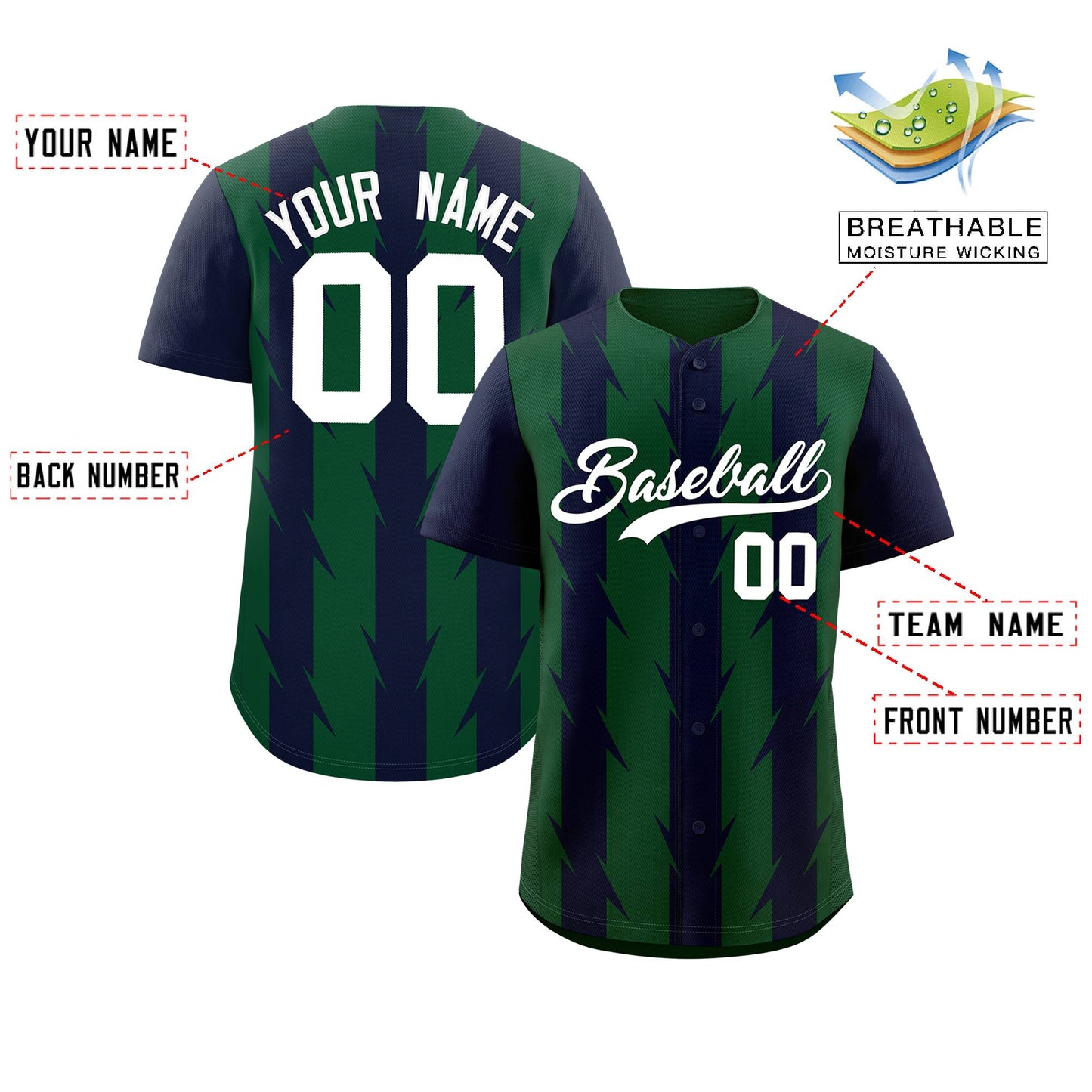 Custom Green Navy Raglan Sleeves Blade Pattern Authentic Baseball Jersey