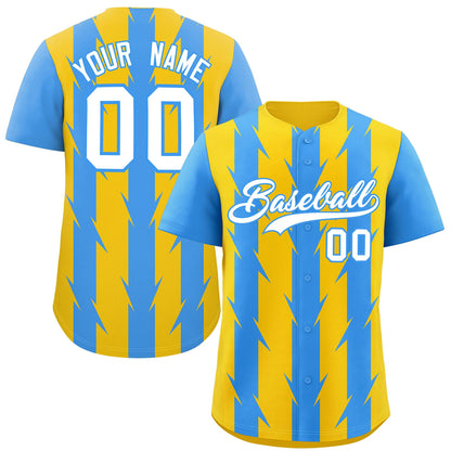 Custom Gold Powder Blue Raglan Sleeves Blade Pattern Authentic Baseball Jersey