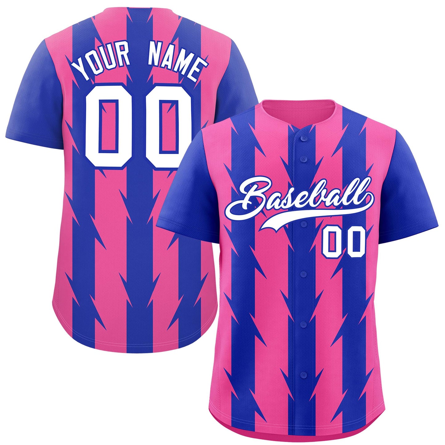 Custom Pink Royal Raglan Sleeves Blade Pattern Authentic Baseball Jersey