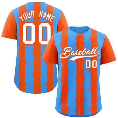 Custom Powder Blue Orange Raglan Sleeves Blade Pattern Authentic Baseball Jersey