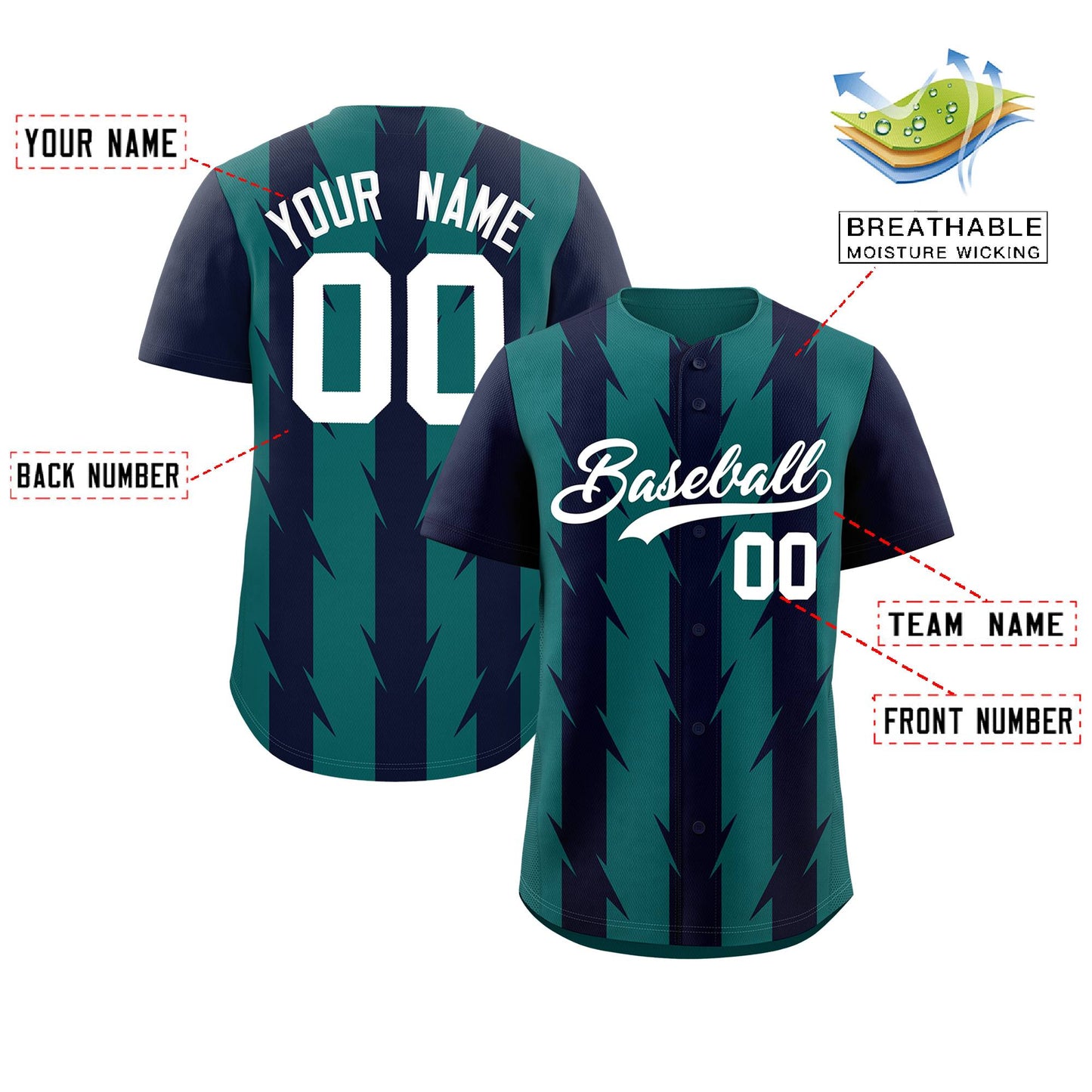 Custom Aqua Navy Raglan Sleeves Blade Pattern Authentic Baseball Jersey