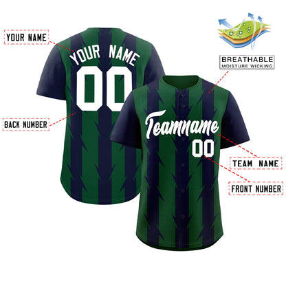 Custom Green Navy Raglan Sleeves Blade Pattern Authentic Baseball Jersey