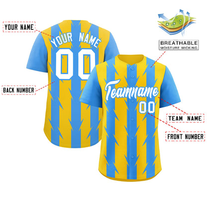 Custom Gold Powder Blue Raglan Sleeves Blade Pattern Authentic Baseball Jersey