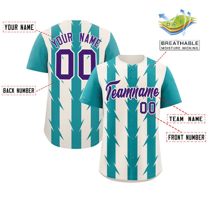 Custom Cream Aqua Raglan Sleeves Blade Pattern Authentic Baseball Jersey