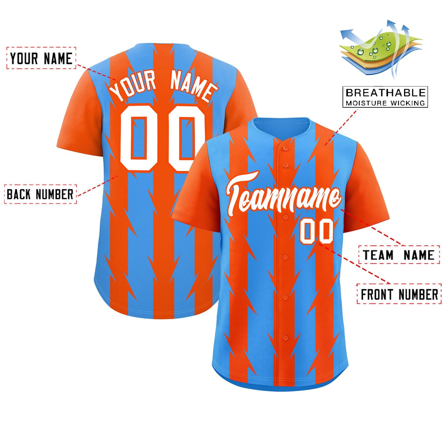 Custom Powder Blue Orange Raglan Sleeves Blade Pattern Authentic Baseball Jersey