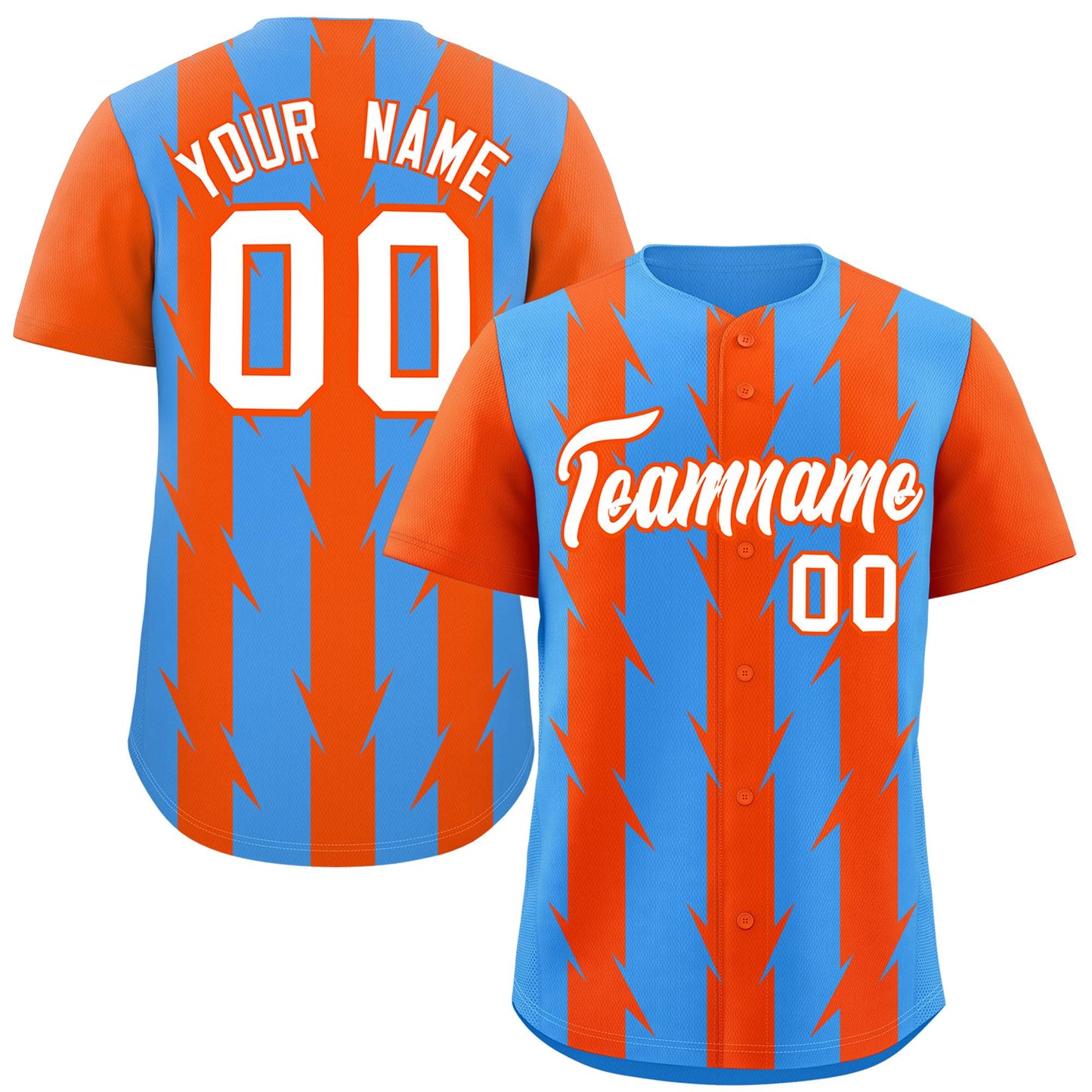 Custom Powder Blue Orange Raglan Sleeves Blade Pattern Authentic Baseball Jersey