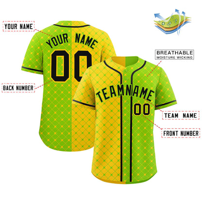 Custom Gold Neon Green Split Fashion Plaid Design Authentic Baseball Jersey