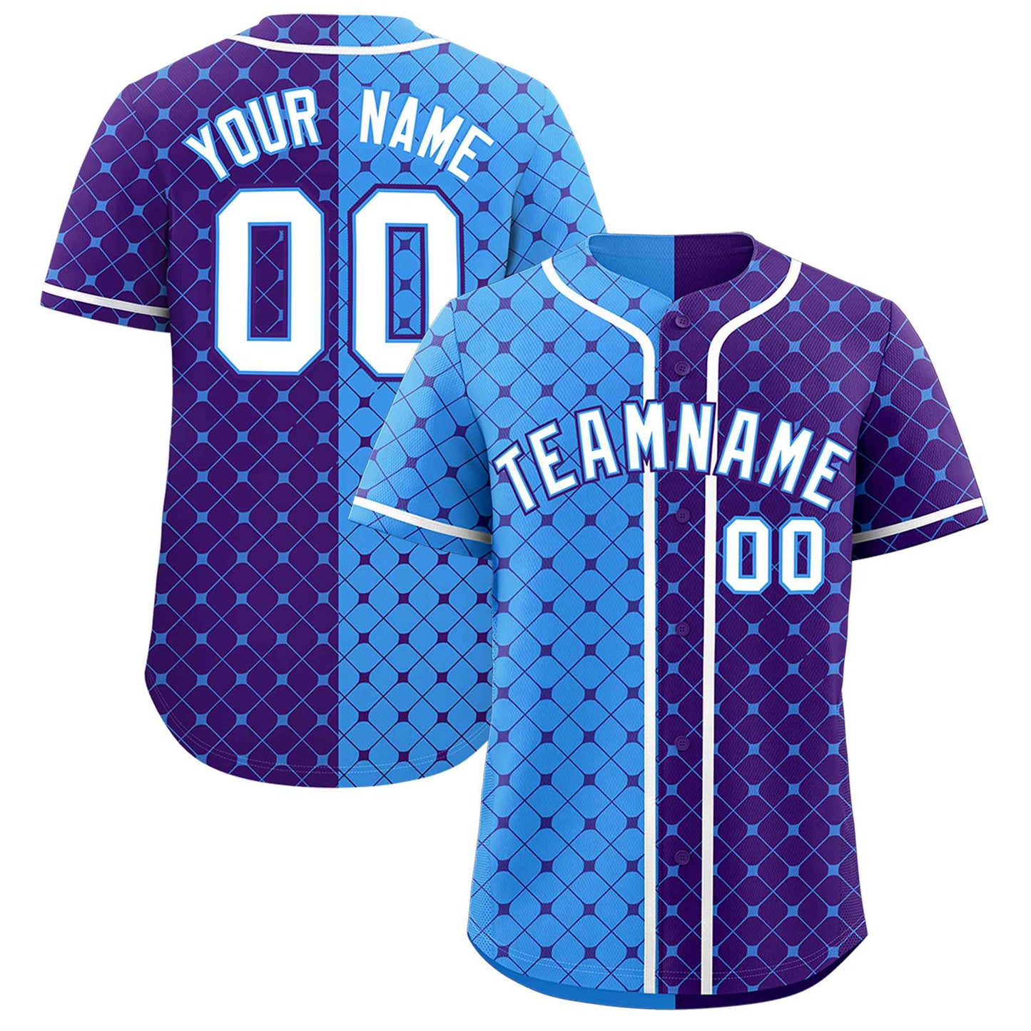 Custom Powder Blue Purple Split Fashion Plaid Design Authentic Baseball Jersey