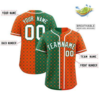 Custom Kelly Green Orange Split Fashion Plaid Design Authentic Baseball Jersey