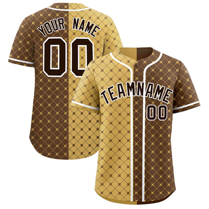 Custom Old Gold Light Brown Split Fashion Plaid Design Authentic Baseball Jersey