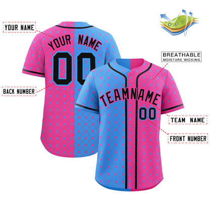 Custom Powder Blue Pink Split Fashion Plaid Design Authentic Baseball Jersey