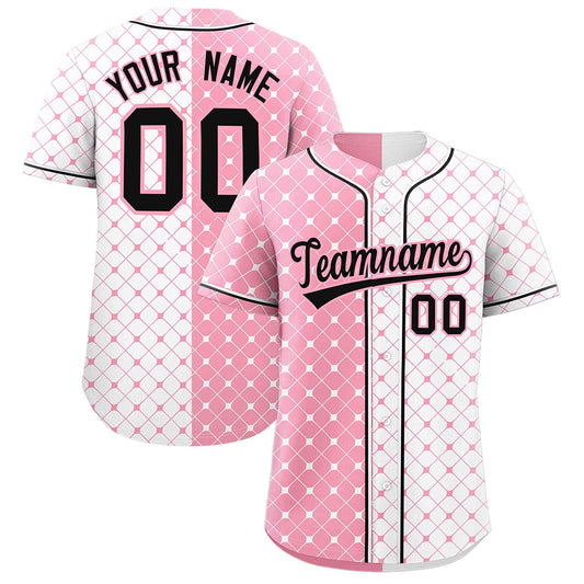 Custom Light Pink White Split Fashion Plaid Design Authentic Baseball Jersey