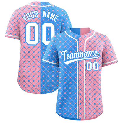 Custom Powder Blue Light Pink Split Fashion Plaid Design Authentic Baseball Jersey