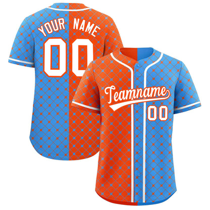 Custom Orange Powder Blue Split Fashion Plaid Design Authentic Baseball Jersey