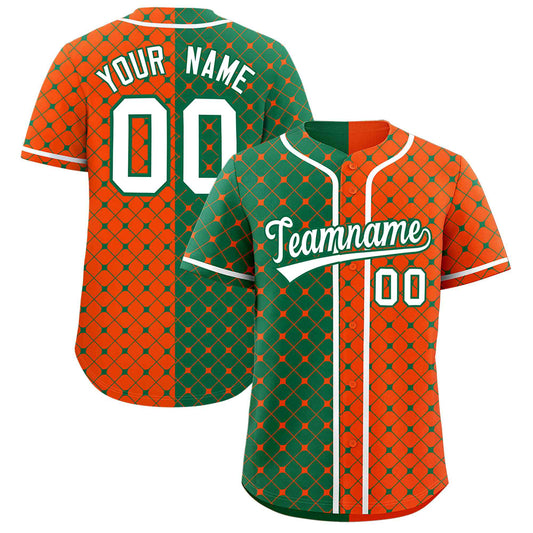 Custom Kelly Green Orange Split Fashion Plaid Design Authentic Baseball Jersey