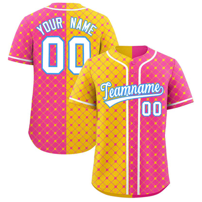 Custom Gold Pink Split Fashion Plaid Design Authentic Baseball Jersey