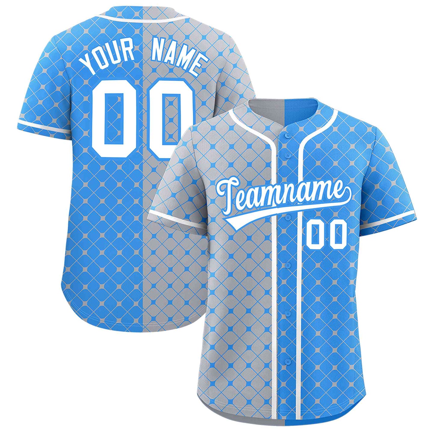 Custom Gray Powder Blue Split Fashion Plaid Design Authentic Baseball Jersey