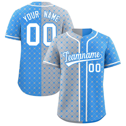 Custom Gray Powder Blue Split Fashion Plaid Design Authentic Baseball Jersey