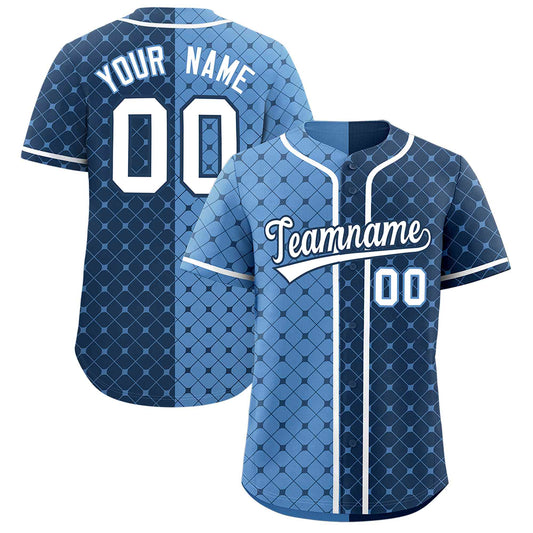 Custom Light Blue Midnight Blue Split Fashion Plaid Design Authentic Baseball Jersey