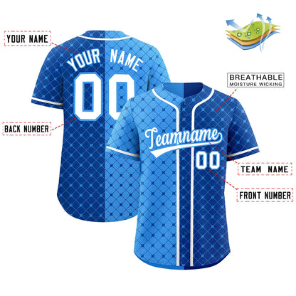 Custom Light Blue Royal Split Fashion Plaid Design Authentic Baseball Jersey