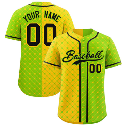 Custom Gold Neon Green Split Fashion Plaid Design Authentic Baseball Jersey