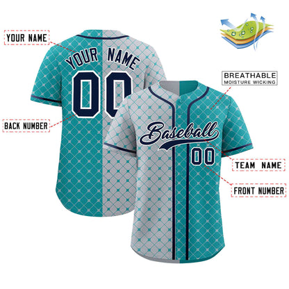 Custom Gray Aqua Split Fashion Plaid Design Authentic Baseball Jersey