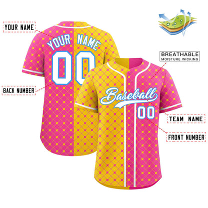 Custom Gold Pink Split Fashion Plaid Design Authentic Baseball Jersey