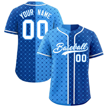 Custom Light Blue Royal Split Fashion Plaid Design Authentic Baseball Jersey