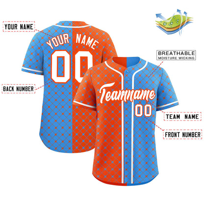 Custom Orange Powder Blue Split Fashion Plaid Design Authentic Baseball Jersey